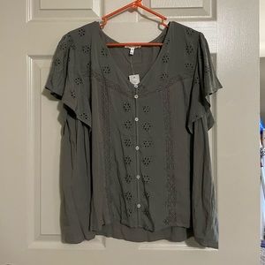 NWT Forest Green Button Down Blouse